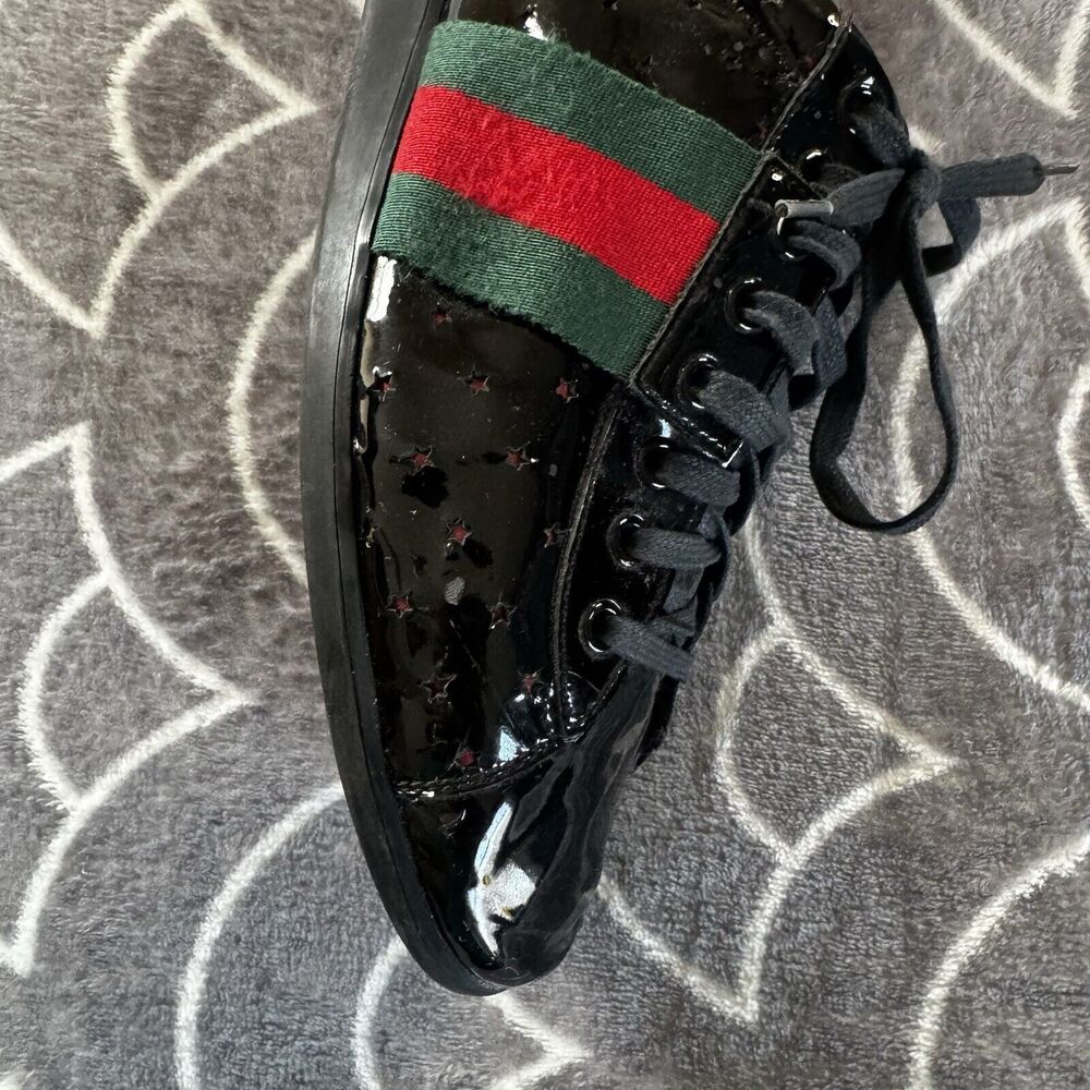 Gucci Black Patent Leather Casual Low Top Lace Up Reflective Men's Shoe Sz 9.5 - Picture 10 of 16